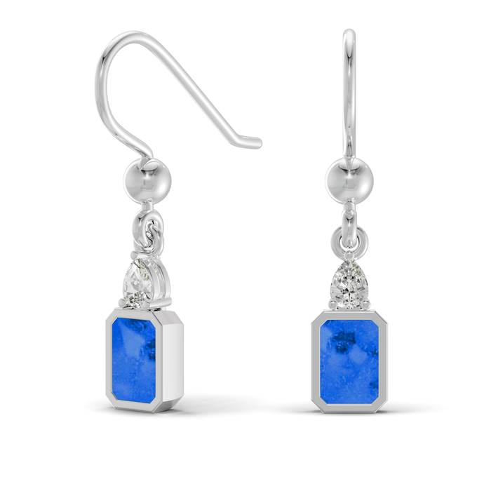 Emerald Cut Drop Ashes Earrings with Zircons — Blue example