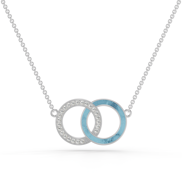 Interlocking Circles Necklace with Zircons & Chain — Baby blue example
