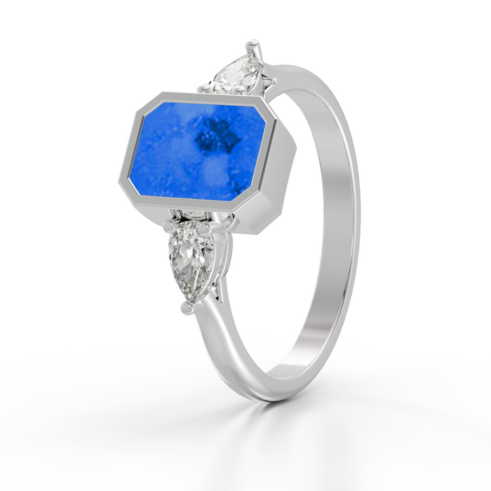 Emerald Cut Ring with Zircons — Blue example