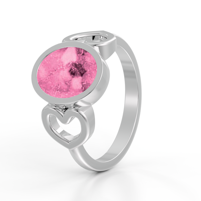Heart and oval memorial ring in a pink resin example