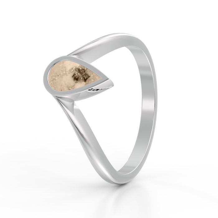 Tear Drop Ashes Ring with V-Shaped Band — Transparent example