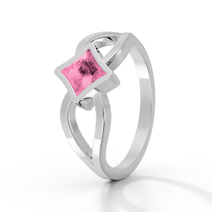Diamond-Style Ashes Ring with Zircons — Fluorescent pink example