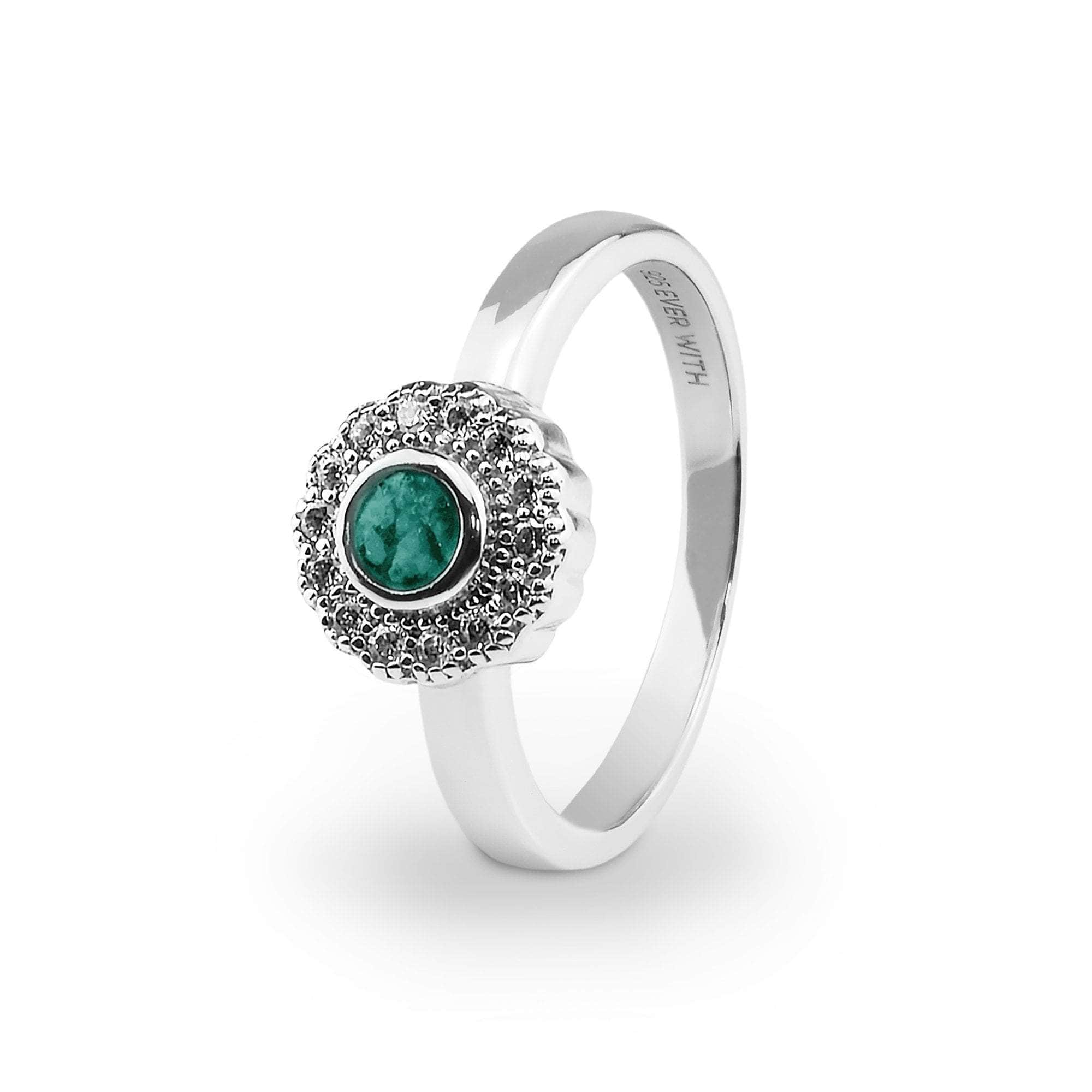 Petal Memorial Ashes Ring with Fine Crystals — supplier photograph