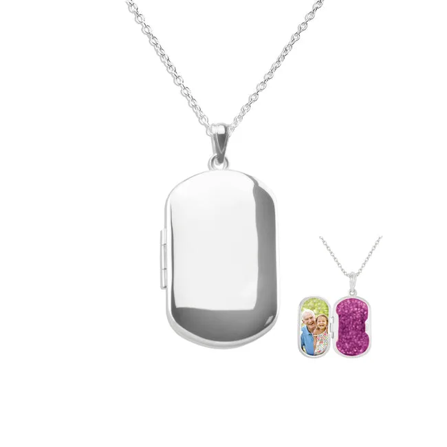Large Rounded Rectangle Shaped Sterling Silver Memorial Ashes Locket (New Style)