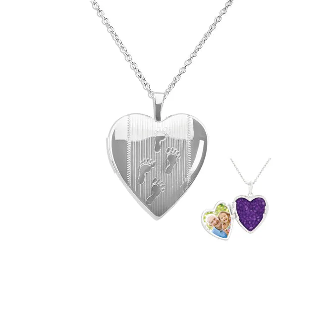 Footsteps Heart Shaped Sterling Silver Memorial Ashes Locket (New Style)