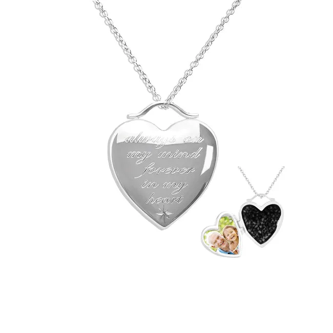 Always On My Mind Heart Shaped Sterling Silver Memorial Ashes Locket (New Style)