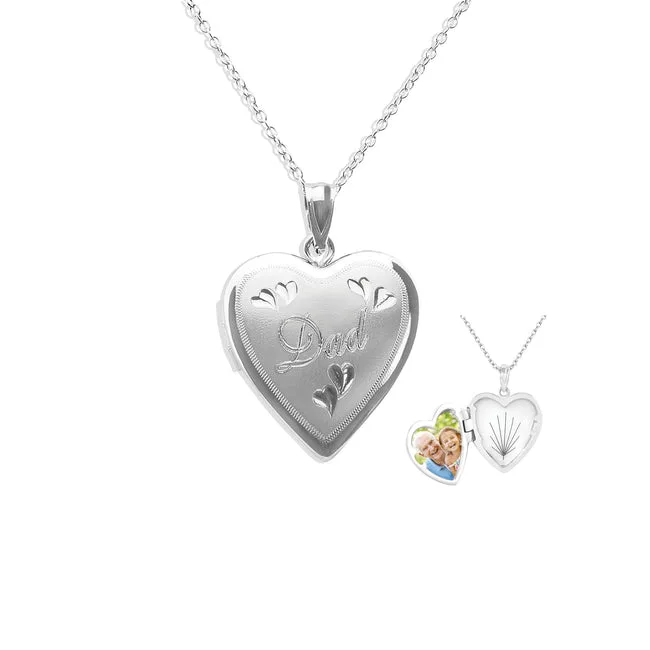 Dad Heart Shaped Sterling Silver Memorial Ashes Locket (New Style)