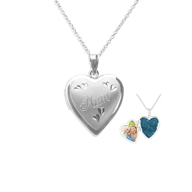 Mum Heart Shaped Sterling Silver Memorial Ashes Locket (New Style)