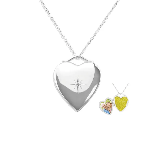 Shining Star Heart Shaped Sterling Silver Memorial Ashes Locket (New Style)