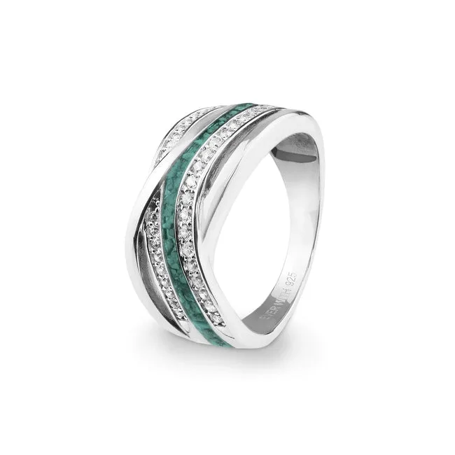 EverWith Waves silver ring with aqua resin and fine crystals