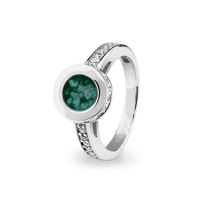 Ladies Round Halo Memorial Ashes Ring with Fine Crystals