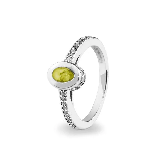 Ladies Oval Halo Memorial Ashes Ring with Fine Crystals