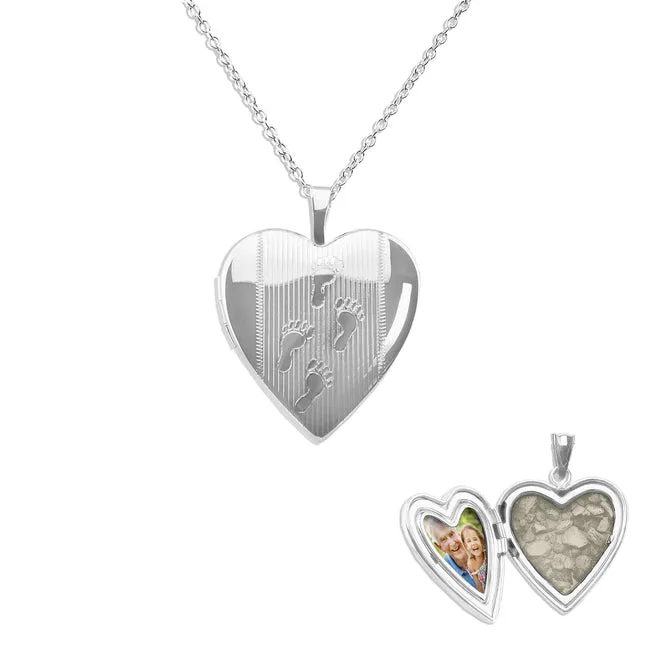 Footsteps Heart Shaped Sterling Silver Memorial Ashes Locket