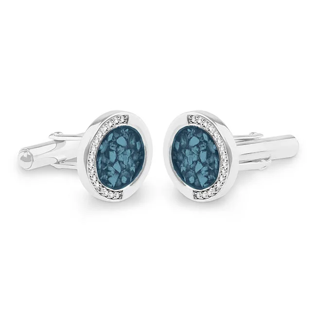 Gents Fancy Round Memorial Ashes Cufflinks with Fine Crystals