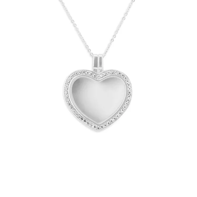 Small Heart Glass Locket Sterling Silver Memorial Ashes Locket With Fine Crystals