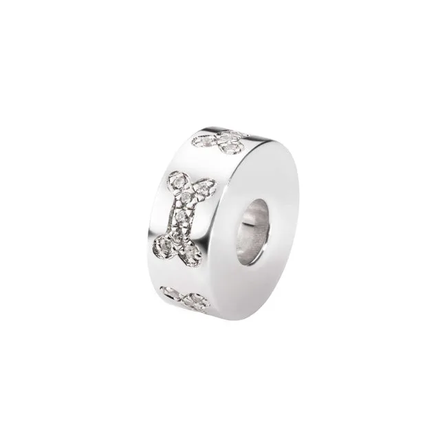 Self-fill Round Dog Bone Memorial Ashes Charm Bead with Crystals