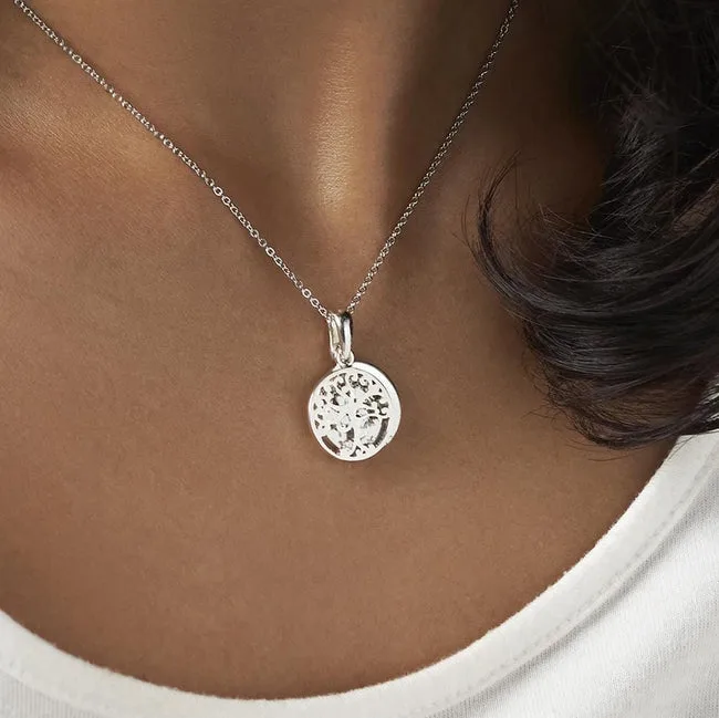 Engraved Small Tree of Life Handwriting Memorial Pendant with Fine Crystal