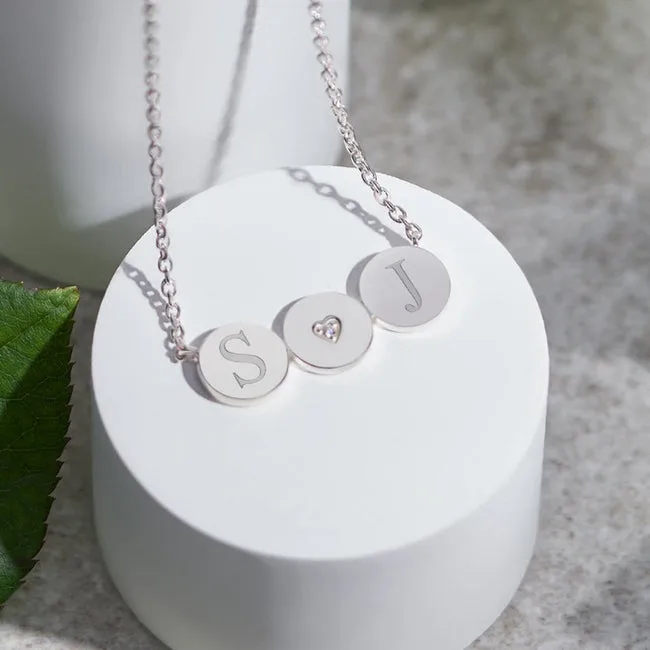Engraved Three Circles Standard Engraving Memorial Necklace with Fine Crystal