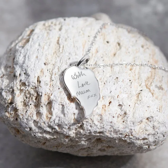 Engraved Wing Handwriting Memorial Pendant