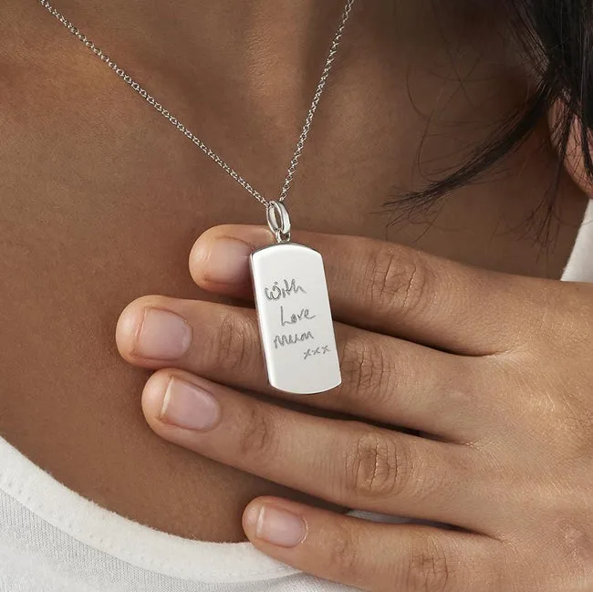 Engraved Tag Handwriting Memorial Pendant