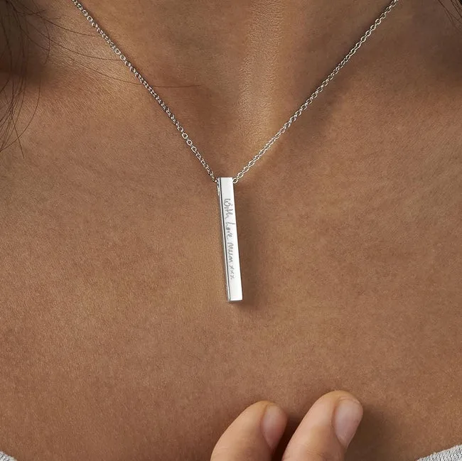 Engraved Long Bar Memorial Handwriting Pendant