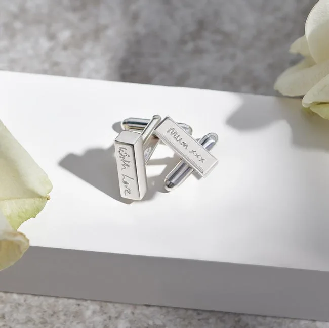 Engraved Bar Handwriting Memorial Cufflinks