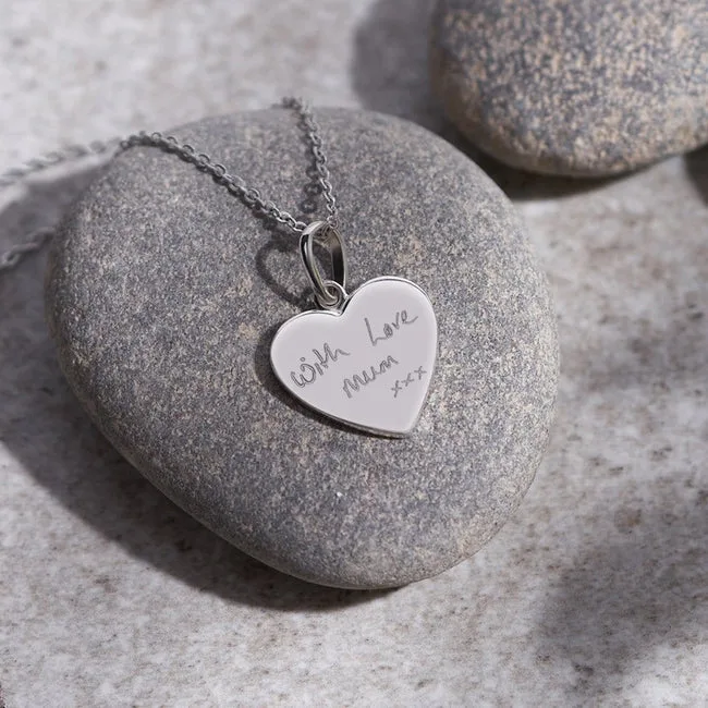 Engraved Half Heart Handwriting Memorial Pendant