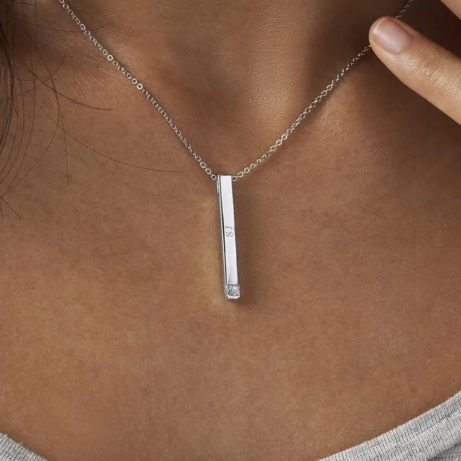 Engraved Long Bar Memorial Standard Engraving Pendant With Fine Crystal