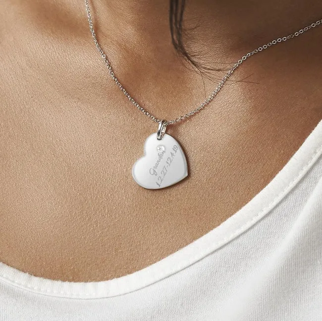 Engraved Heart Standard Engraving Memorial Pendant with Fine Crystal