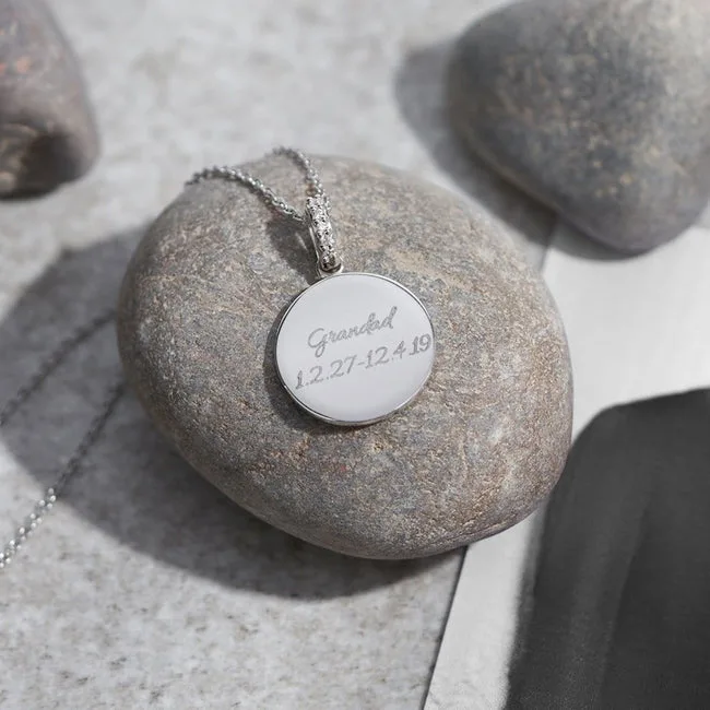 Engraved Round Memorial Standard Engraving Pendant with Fine Crystals