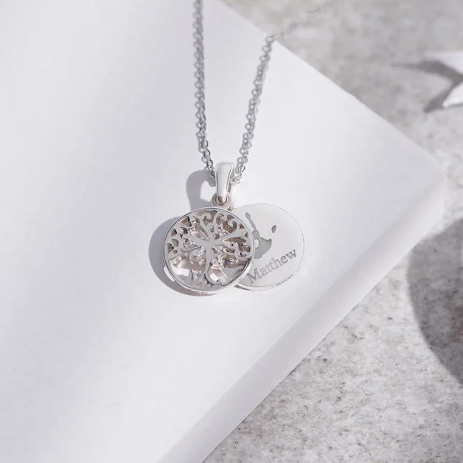 Engraved Small Tree of Life Handprint or Footprint Memorial Pendant with Fine Crystal
