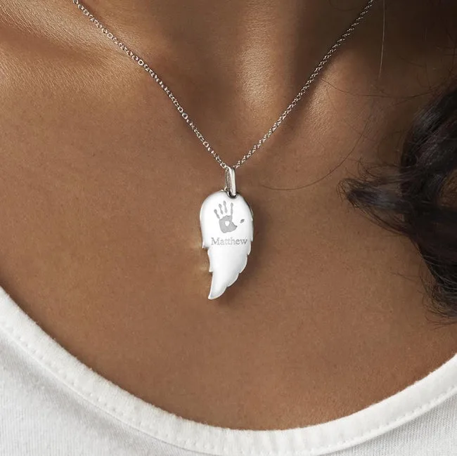 Engraved Wing Handprint or Footprint Memorial Pendant