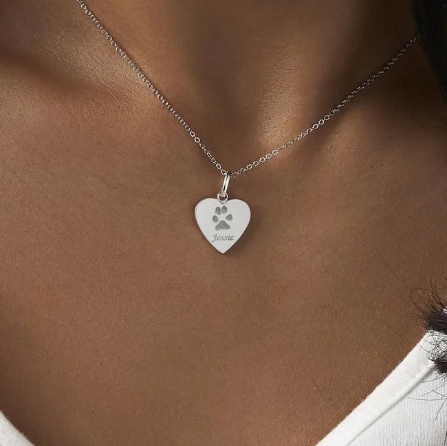 Engraved Half Heart Pawprint Memorial Pendant