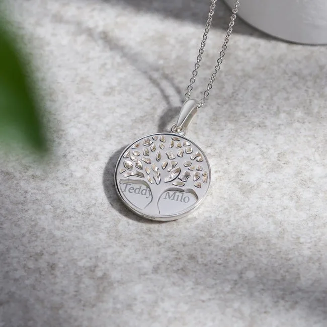 Engraved Tree of Life Discreet Messaging Memorial Pawprint Discreet Messaging Pendant