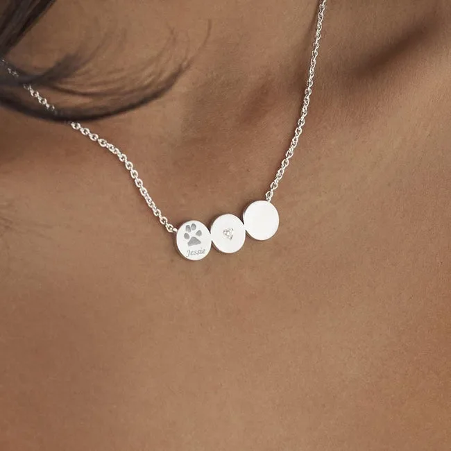 Engraved Three Circles Pawprint Memorial Necklace with Fine Crystal