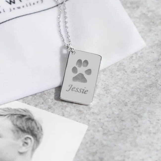 Engraved Love Tag Pawprint Memorial Pendant with Fine Crystals