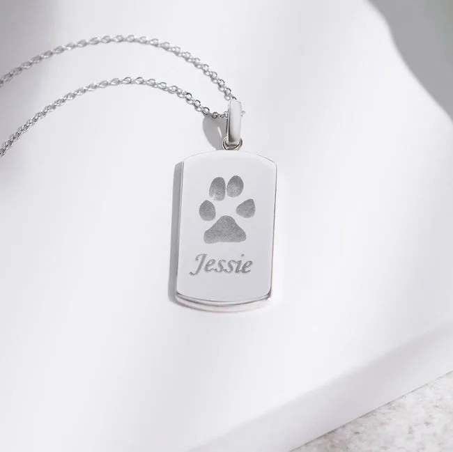 Engraved Tag Pawprint Memorial Pendant