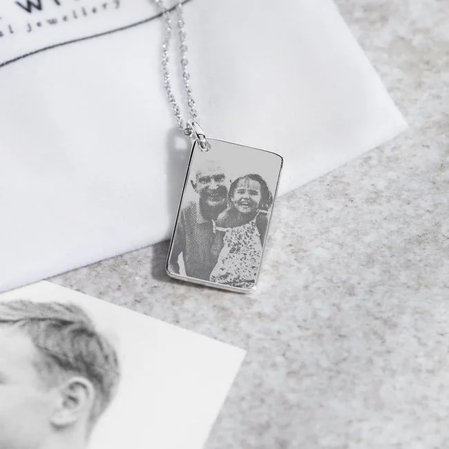 Engraved Love Tag Photo Engraving Memorial Pendant with Fine Crystals