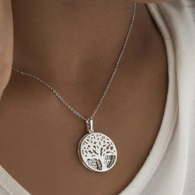 Engraved Tree of Life Discreet Messaging Memorial Fingerprint Pendant