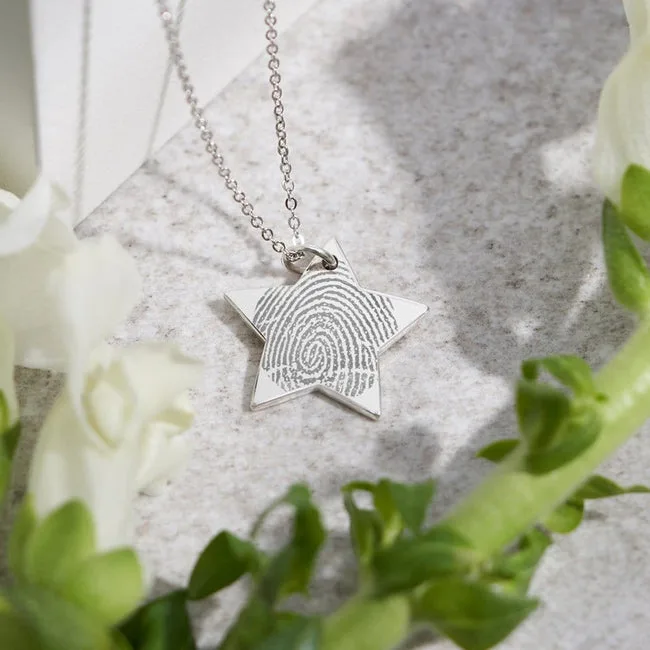 Engraved Star Fingerprint Memorial Pendant