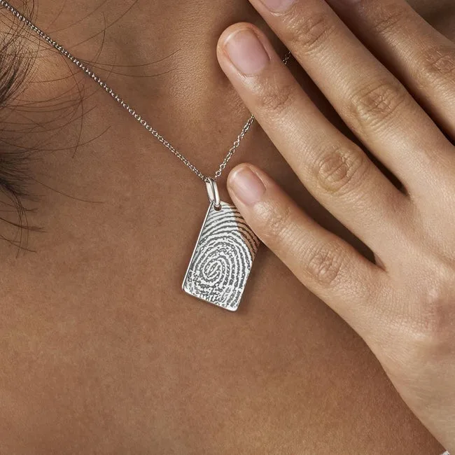 Engraved Love Tag Fingerprint Memorial Pendant with Fine Crystals