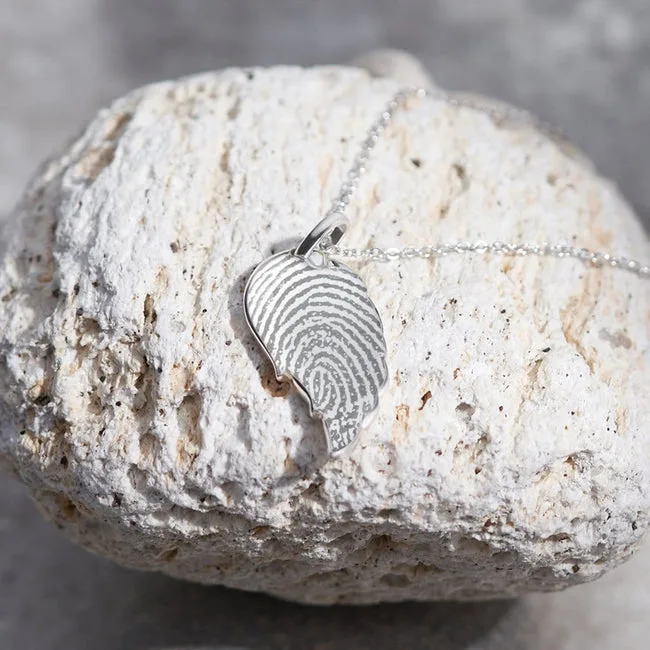 Engraved Wing Fingerprint Memorial Pendant