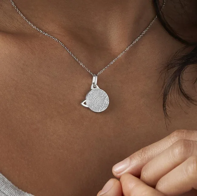 Engraved Cat Fingerprint Memorial Pendant with Fine Crystal