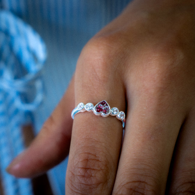 Ashes Ring - Heart Ring with Cubic Zirconia Stones