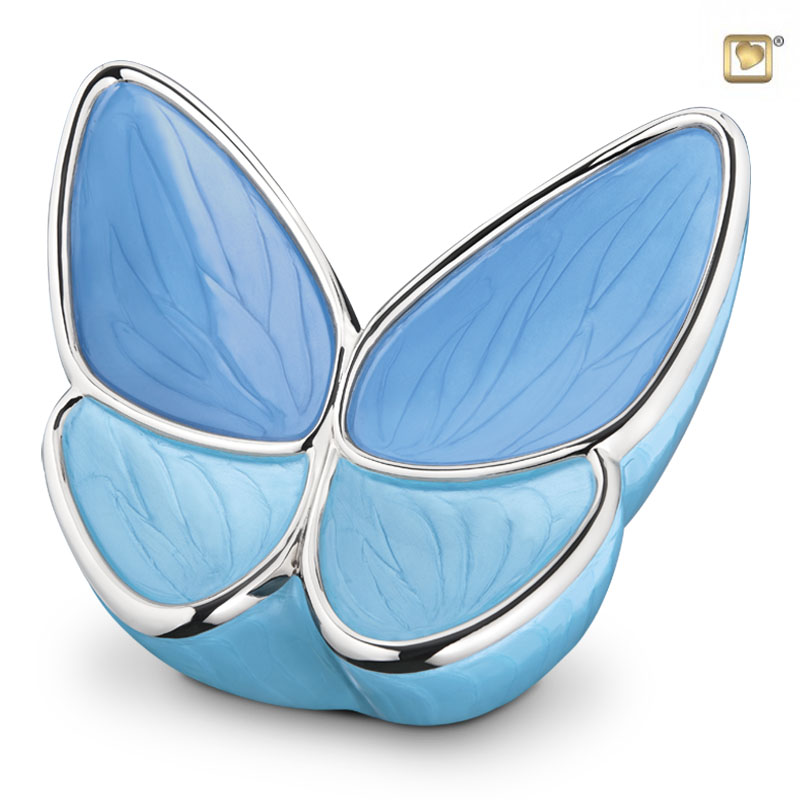 Wings of Hope Standard Adult Urn Pearl Blue & Polished Silver