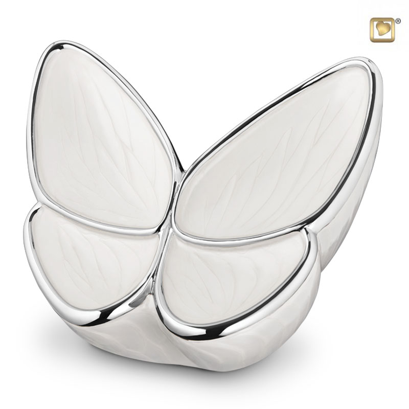 Wings of Hope Standard Adult Urn Pearl White & Polished Silver