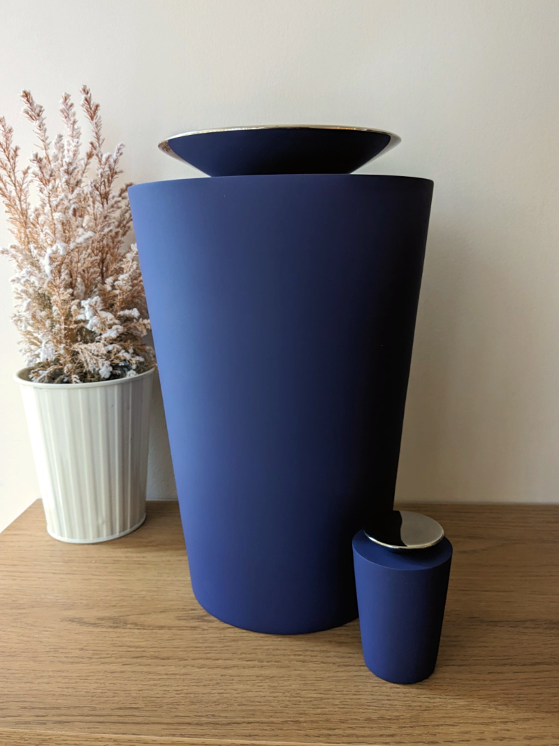 Crescent Tall Standard Adult Urn Navy & Polished Silver
