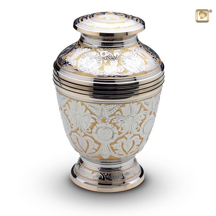 Elegant Floral Standard Adult Urn Polished Silver