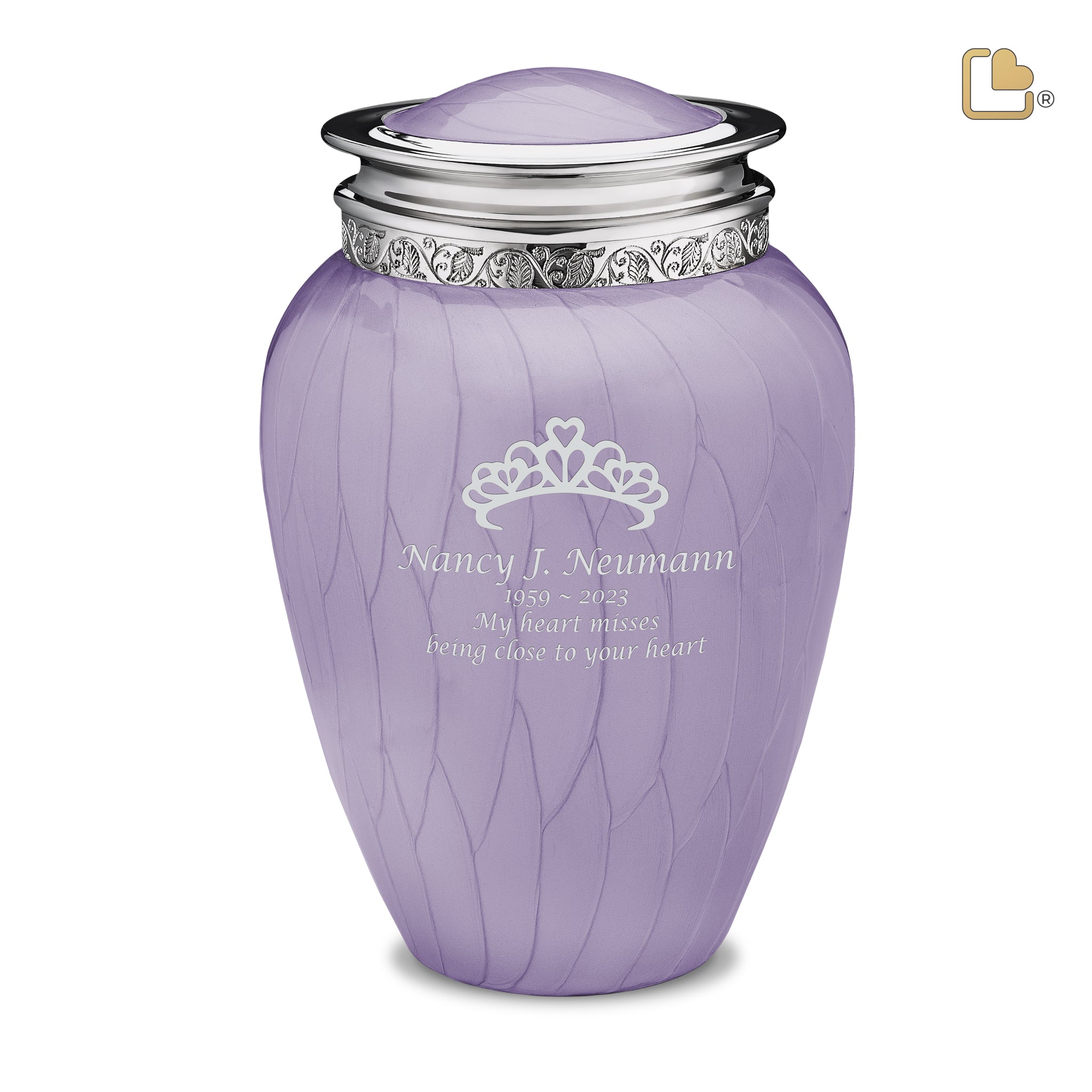 Blessing Standard Adult Urn Pearl Lavender & Polished Silver