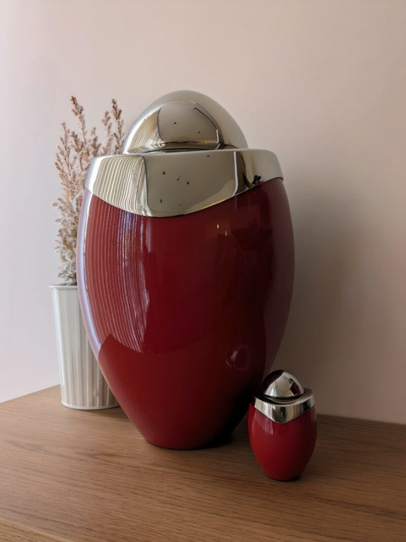 Amore Standard Adult Urn Red & Polished Silver
